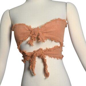 Revolve Indah Lipa Fray Tie Front Double Knot Top XS